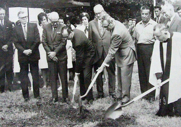 A retro image of the groundbreaking of what became CHRISTUS Health in Good Shepherd